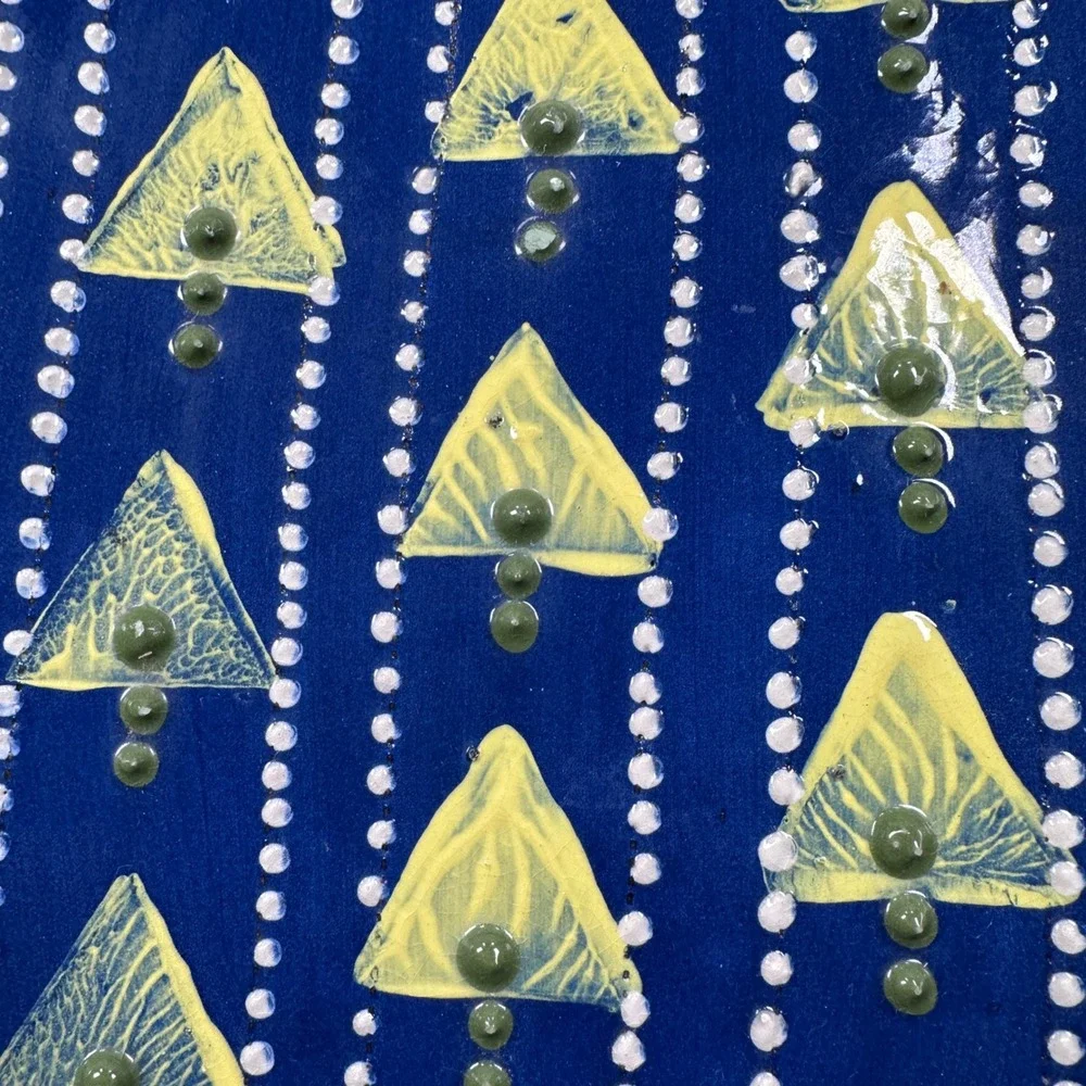 Selinda Kennedy Redware Pottery Platter Blue Yellow Triangle‎ Folk Art Muncy PA